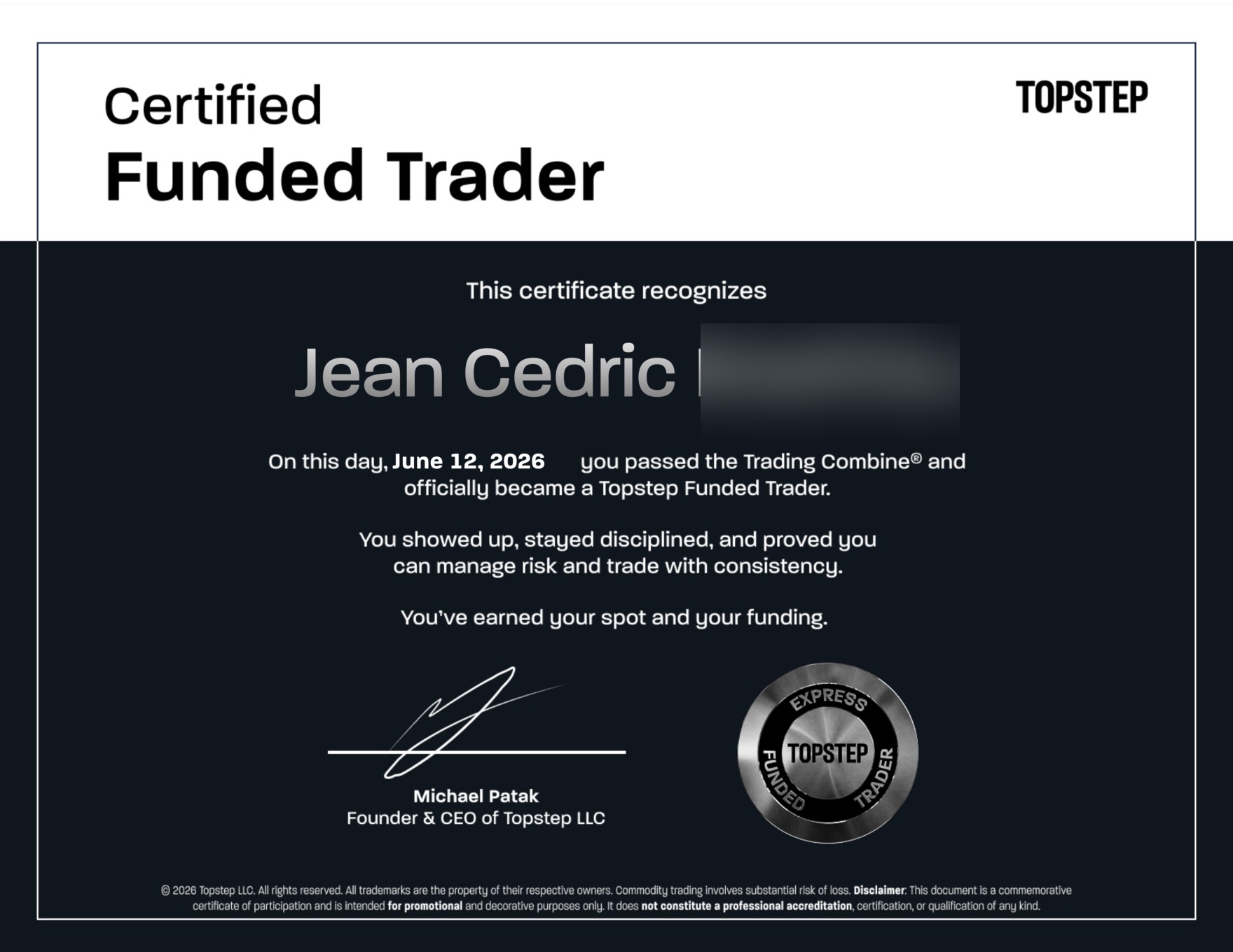 Compte funded Topstep certifié — élève KORP X
